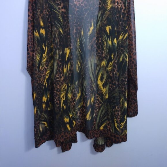 Susan Graver Open Cardigan Topper Kimono Plus Size 2X Sheer Leopard Print Brown - Picture 7 of 9